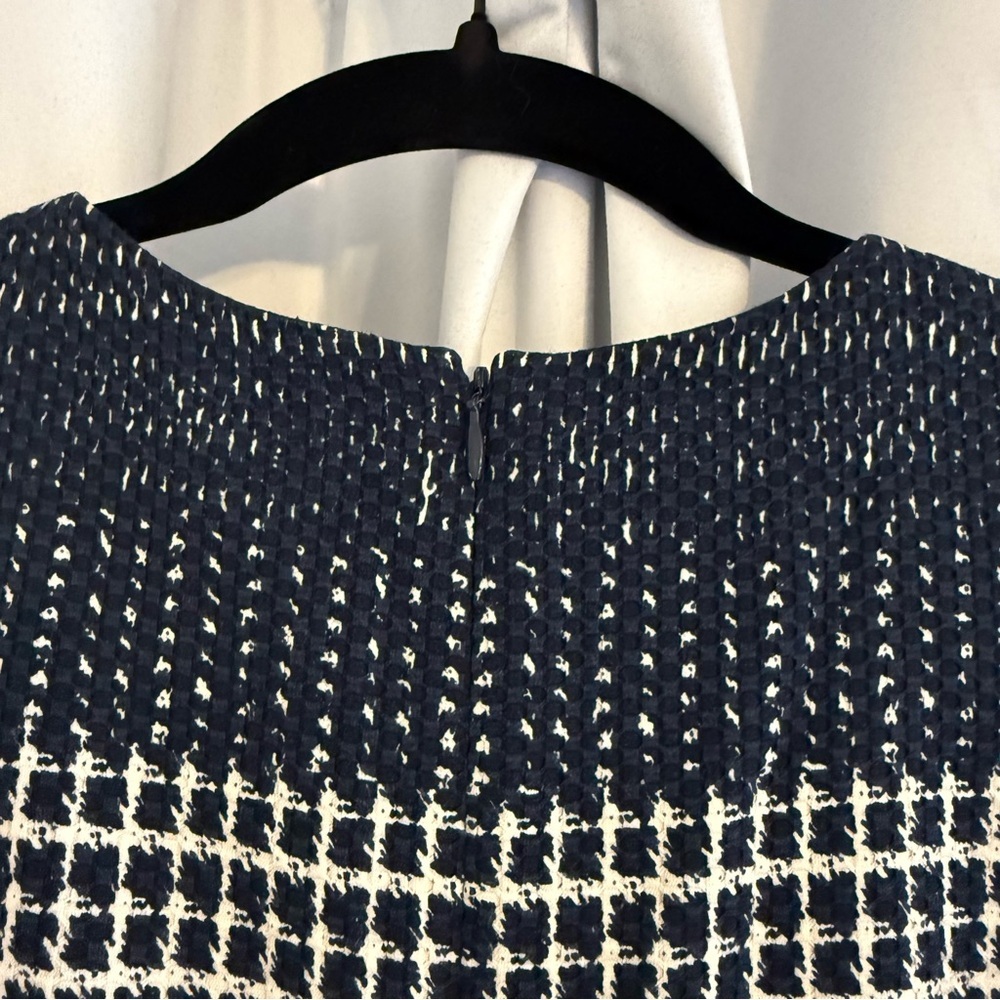 J.Crew Tweed Sheath Dress Womens 4 Navy White Cotton Sleeveless Work Career - Picture 7 of 12